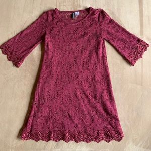 Maroon 3/4 Sleeve Lace Dress